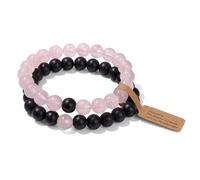 CYDXD Lot de 2 Bracelets en Pierre Naturelle de 8mm pour Homme et Femme,en Quartz Rose et Perles Noires,Faits à La Main,Élastiques,pour Couple,Petit Ami,Petite Amie,8mm