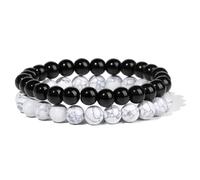 CYDXD Lot de 2 Bracelets en Pierre Naturelle,Perles de Howlite et D'Obsidienne Noire,Extensibles et Réglables,pour Hommes et Femmes,Anniversaire,Yoga,8mm