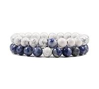 CYDXD Lot de 2 Bracelets en Pierre Naturelle,Perles de Sodalite Bleue et de Howlite Blanche de 8mm,Élastiques,Extensibles et Réglables,pour Hommes et Femmes,Cadeaux Faits Main de 8mm