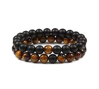 CYDXD Lot de 2 Bracelets en Pierre Naturelle,Perles Extensibles Empilables de 8mm,Bracelets Élastiques Réglables Faits à La Main pour Couple,Petit Ami,Petite Amie,Amoureux,Œil de Tigre 8mm