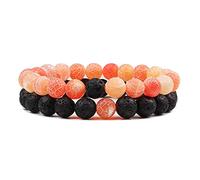 CYDXD Lot de 2 Bracelets en Pierre Naturelle,Perles Extensibles Empilables de 8mm,Faits à La Main,Élastiques et Réglables,pour Couple,Petit Ami,Petite Amie,Amoureux,Rouge Patiné,8mm