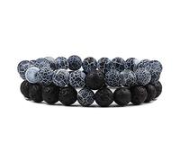 CYDXD Lot de 2 Bracelets en Pierre Naturelle,Perles Extensibles Empilables de 8mm,Faits à La Main,Élastiques et Réglables,pour Couple,Petit Ami,Petite Amie,Amoureux,Noir Patiné,8mm