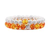 CYDXD Lot de 2 Bracelets en Pierre Naturelle,Perles Extensibles Empilables de 8mm,Faits à La Main,Élastiques et Réglables,pour Couple,Petit Ami,Petite Amie,Amoureux,Blanc,8mm
