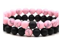 CYDXD Lot de 2 Bracelets en Pierre Naturelle,Perles Roses et Noires de 8mm,Élastiques et Réglables,Faits à La Main,pour Couple,Petit Ami,Petite Amie,Amoureux,8mm