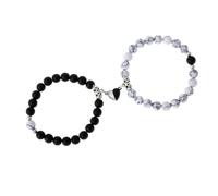 CYDXD Lot de 2 Bracelets en Pierre Naturelle pour Couple,Perles en Howlite Blanche et Noires de 8mm,Réglables et Faits à La Main,pour Homme et Femme,Anniversaire de Mariage