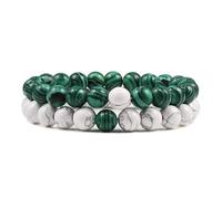 CYDXD Lot de 2 Bracelets en Pierre Naturelle pour Homme et Femme,Perles de Malachite et Howlite de 8mm,Idéal pour Un Couple,Un Petit Ami Ou Une Petite Amie.