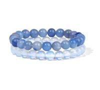 CYDXD Lot de 2 Bracelets en Pierres Précieuses Bleues Naturelles de 8mm,Perles Élastiques et Réglables,pour Hommes et Femmes,Cadeaux Faits Main