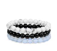 CYDXD Lot de 3 Bracelets en Pierre Naturelle,Perles Rondes de 8mm,Extensibles et Réglables,Cadeaux D'Amitié pour Hommes et Femmes,Anniversaire,Yoga,Blanc et Noir,8mm