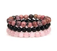 CYDXD Lot de 3 Bracelets en Pierre Naturelle,Perles Rondes de 8mm,Extensibles et Réglables,Cadeaux D'Amitié pour Hommes et Femmes,Anniversaire,Yoga,Rhodonite 8mm