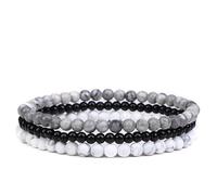 CYDXD Lot de 3 Bracelets Multicouches en Pierre Naturelle,4mm,en Agate Grise et Howlite,Perles Élastiques Faites à La Main,pour Homme et Femme,Anniversaire,Yoga,4mm