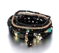 CYDXD Lot de 8 Bracelets Empilables en Pierres Naturelles pour Hommes et Femmes,Bracelets Bohèmes Faits Main,Multicouches,Réglables,pour Anniversaire et Amitié,Noirs