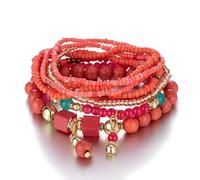 CYDXD Lot de 8 Bracelets Empilables en Pierres Naturelles pour Hommes et Femmes,Bracelets Bohèmes Faits Main en Perles Multicouches Réglables pour Anniversaire et Amitié,Rouge