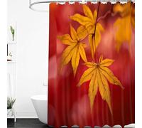 CYDXD Rideau de Douche à Motif de Feuilles D'Érable d'automne,Motif de Feuilles D'Érable Jaunes sur Fond Rouge,Rideau de Bain pour Décoration de Salle de Bain de Maison et D'Hôtel,Tissu Imperméable A