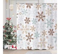 CYDXD Rideau de Douche de Noël,Motif Flocons de Neige Bleus et Marrons sur Fond Blanc,Idéal pour Les Fêtes d'hiver et du Nouvel an. Imperméable,Il S'Intègre Parfaitement à la Décoration de Votre Sal