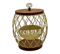 CYDZSRA Panier à dosettes de café élégant et moderne, grande capacité de rangement, avec base en bois. Idéal pour les amateurs café, Or, 15 x 19 cm