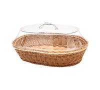 CYDZSRA Panier en osier tressé avec couvercle, idéal pour un buffet une table. Ce panier à pain et fruits est fabriqué en acrylique et imitation rotin. , Bois , 25 x 35 cm