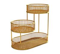 CYDZSRA Plateau de service à plusieurs niveaux en fil de fer, panier à fruits créatif pour fruits et légumes frais sur le plan travail, support pain et légumes pour la cuisine , or , 32x32cm