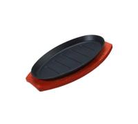 CYDZSRA Poêle à fajitas avec base en bois, robuste et durable, idéale pour servir et cuire des fajitas et des steaks. Plaque de cuisson en fonte. Plateau bois, 28 x 17 cm