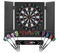 CyeeLife Cible de Fléchettes Électronique avec Meuble en Bois, Machine à Fléchettes Électronique, Cible avec 34 Jeux et 355 Variantes, Mode 8 Joueurs (Noir-2, Standard)