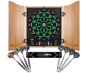 CyeeLife Cible de fléchettes électronique avec Portes d'armoire, Automate de fléchettes avec Ordinateur de Jeu incluant 12 fléchettes & Accessoires, 34 Jeux & 355 Variantes, Mode 8 Joueurs