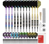 CyeeLife Fléchettes de Dart avec pointe en plastique, 12 pièces Set Premium Softdarts - Barils en laiton avec 4 designs, 24 ailettes, 50 pointes, 20 O-rings et accessoires pour cible électronique