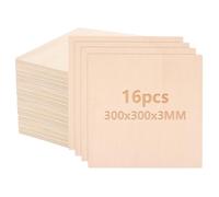 CYEER 16 Planches en Bois de Tilleul 3mm, Contreplaqué 300x300mm pour Découpe Laser, Gravure et Pyrogravure, Panneaux de Bois Naturel pour Modélisme, Projets Scolaires et Arts Créatifs