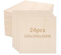 CYEER 24 Planches en Bois de Tilleul 3mm, Contreplaqué 300x300mm pour Découpe Laser et Gravure, Panneaux de Bois Naturel pour DIY, Modélisme, Pyrogravure et Arts Créatifs