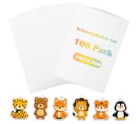 CYEER Lot de 100 feuilles de film rétractable mat transparent - Pour peindre et bricoler - Kit de bricolage pour porte-clés, bijoux et anniversaire d'enfant - Téléchargement gratuit de modèles inclus