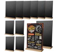 CYEER Lot de 12 Mini Ardoises de Table avec Socle en Bois (15x22cm) Petit Tableau Noir de Table Recto-Verso Effaçable, Décoration Élégante pour Mariage, Buffet, Menu Restaurant et Signalétique de Fête