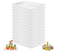 CYEER Lot de 15 Plateaux en Plastique Blanc 34x25x3cm, Bac d'Activité pour Éveil et Loisirs Créatifs, Plateau de Service Rectangulaire pour École, Peinture, Cuisine et Rangement de Jouets