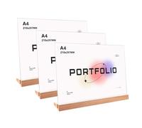 CYEER Lot de 3 Présentoirs de Table A4 Paysage avec Socle en Bois de Hêtre, Support d'Affichage Acrylique Incliné, Porte-Menu DIN A4 pour Restaurant, Bureau, Salons et Événements