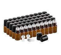 CYEER Lot de 50 Flacons Roll-on en Verre Ambré 2ml - Mini Bouteilles à Huiles Essentielles avec Billes en Acier Inoxydable - Flacons Vides Rechargeables pour Parfum DIY, Aromathérapie, Voyage et Échan