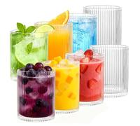 CYEER Lot de 8 Verres Cannelés 250 ml - Gobelets Origami au Design Rayé Vertical - Verres à Cocktail Élégants pour Café Glacé, Jus, Whisky & Eau - Style Vintage pour Brunch & Fêtes - Transparent