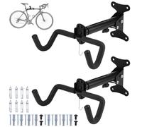 CYFIE Lot de 2 Supports Muraux Vélo Réglables, Pliables, 25 kg | Lot de 2 supports muraux vélo pliables, angle et distance réglables, charge 25 kg chacun; pour garage, salon, VTT.