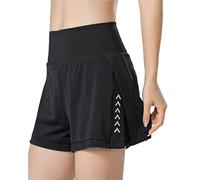 CYGE Butterfiy Shorts Jupe de Yoga pour Femme avec Poches Longueur midi Jupe Courte 2 en 1 Athletic Sport Wrap pour Femme,Noir,XL