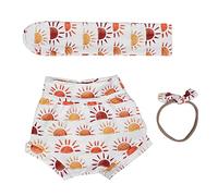 Cygmophing Baby Shorts Clothes Set 3 pièces Sun Pattern Baby Photography Clothes Set Headband Outfit Set (80 cm)