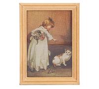 Cygmophing Dollhouse Mini Cadre en Bois Peint Fille et Chat Mignon Exquis Cadre Photo Miniature Portable pour Maison de poupée 1/12