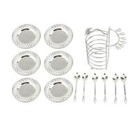 Cygmophing European Style Plate Set Metal Elegant Reusable Cake Spoon Fruit Tray with Spoon Set for Steaks Pasta Fruits Snacks (Argent)