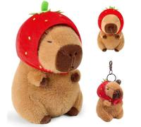 CYGMRFH Capybara Peluche,2 poupées Capybara en Peluche, Porte-clés Capybara, Peluche Capybara créative, pour garçon et Fille, Cadeau d'anniversaire, de Pâques et de Saint-Valentin (Chapeau Fraise)