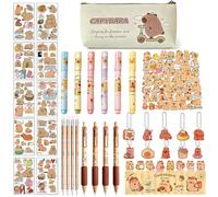 CYGMRFH Capybara Sac à Stylo Ensemble 86Pcs, avec Stylo Neutre, Porte-clés, Autocollants de Tatouage & Autocollants Pratiques, Set Kawaii Mignon pour Enfants Étudiants, École & Bureau