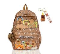 CYGMRFH Capybara Schoolbag Cartoon Sac à Dos Scolaire Grande Capacité Kawaii Capybara Backpack & Porte-Clés, Peluche Set Cute Cadeau pour enfants (A1)