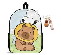 CYGMRFH Capybara Schoolbag Cartoon Sac à Dos Scolaire Grande Capacité Kawaii Capybara Backpack & Porte-Clés, Peluche Set Cute Cadeau pour enfants (B3)