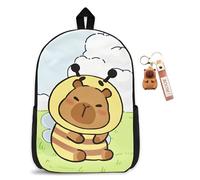 CYGMRFH Capybara Schoolbag Cartoon Sac à Dos Scolaire Grande Capacité Kawaii Capybara Backpack & Porte-Clés, Peluche Set Cute Cadeau pour enfants (B2)