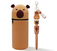 CYGMRFH Capybara Trousse à Crayons 2 en 1 Trousse en Silicone Souple avec 1 Stylo Amusant Original et 1 Porte-Clés PVC Mignon Trousse Rétractable Kawaii Spacieuse Idéale pour École et Bureau (Beige)