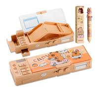 CYGMRFH Capybara Trousse Set, Trousse à Crayons Multifonction Pop-up, 12 in 1 Stylos à Bille, Boîte à Crayons de Dessin Animé avec Verrouillage par Mot de Passe, Idée Cadeau RentréE Ou Anniversaire