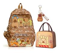 CYGMRFH Ensemble Capybara Sac à Dos Scolaire Enfant Fille Garçon Marron, Comprend Sac Isotherme Repas et Porte-Clés Peluche PVC, Idéal École Travail Pique-Nique Plage Style Unique