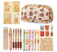 CYGMRFH Ensemble de Papeterie Capybara 25 Pièces, avec Trousse à Crayons, Stylo à Bille, Notes Adhésives, Autocollants et Porte-clés, Kawaii Cadeau pour Filles Garçons Étudiants, Bureau & École