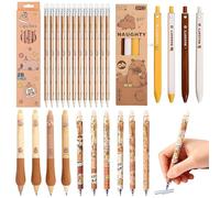 CYGMRFH Ensemble d'Écriture Capybara, 12 Crayons 2B Doux, 10 Stylos Effaçables Bleu Cristal et 4 Stylos Noirs à Bouton, pour une Écriture Fluide à l'École et au Bureau