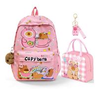 CYGMRFH Ensemble Sac À Dos Capybara Girl, Comprenant Un Sac À Lunch Et Un Porte-Clés Imperméable En Peluche - Adorables Sacs À Dos Enfants, Adaptés École, Voyages, Travail Et Loisirs, Choix Idéal Ado