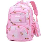 CYGMRFH Sac à Dos Fille Motif Capybara avec Trousse Scolaire Grande Capacité 3 Compartiments Poches Intérieures Bretelles Réglables Sac Oxford Étanche Enfant École Primaire Crèche Maternelle (Rose)